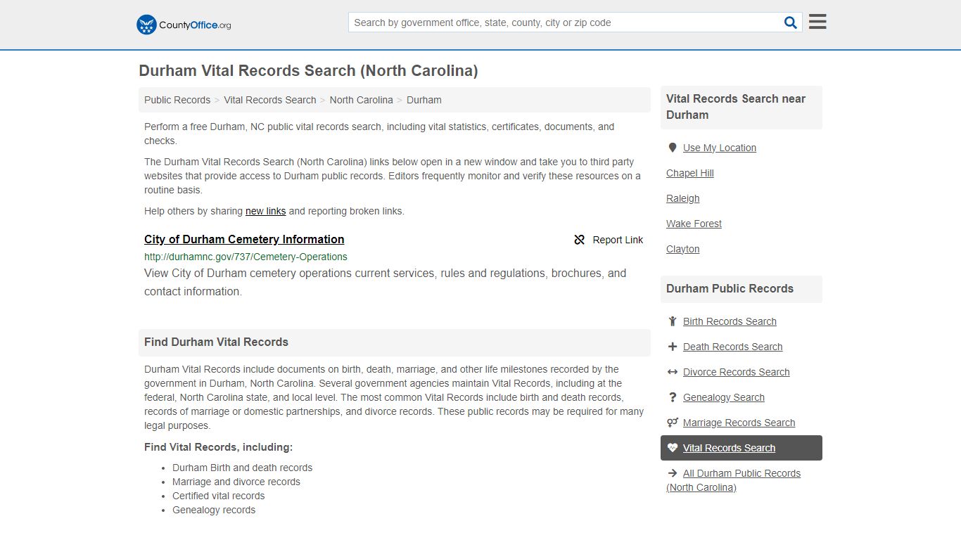 Durham Vital Records Search (North Carolina) - County Office